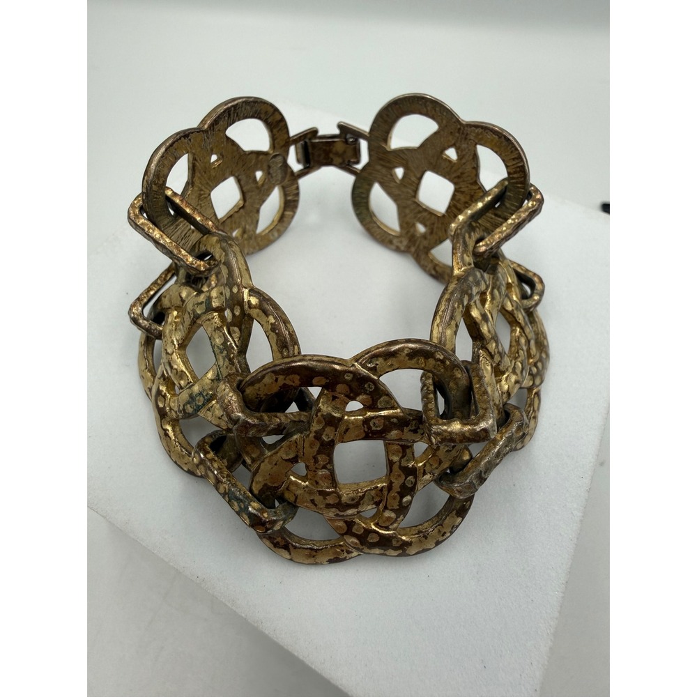 Lia Sophia Vintage Hammered Gold Tone Celtic Knot Link Statement Bracelet 8 Inch